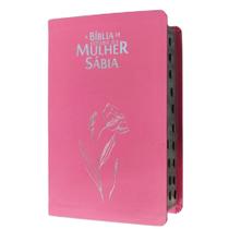 Bíblia de estudo da mulher sábia capa de luxo magnólia rosa com índice full color