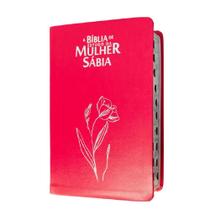 Bíblia de estudo da mulher sábia capa de luxo magnólia vermelho com índice full color