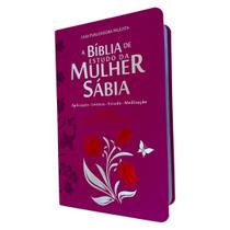 Bíblia de estudo da Mulher sábia Pink RC com Harpa capa couro bond