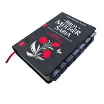 Bíblia de Estudo da Mulher Sábia Túlipa Preta Palavras de Jesus em Vermelho Deus em Azul com abas