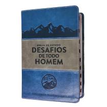 Bíblia de estudo desafios de todo homem capa de luxo azul nvt