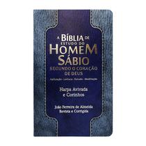 Bíblia de estudo do homem sábio c/ harpa e corinhos - pu luxo - azul claro e escuro