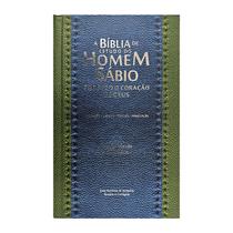 Bíblia de Estudo do Homem Sábio Segundo o Coração de Deus ARC Harpa Capa Dura Verde e Azul