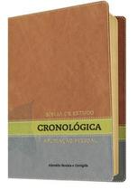 Bíblia de Estudo em Ordem Cronológica Aplicação Pessoal ARC Letra Normal Capa Couro Marrom/Verde Luxo