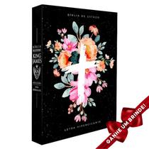 Bíblia de Estudo Flores Cruz KJA King James Atualizada Letra Hipergigante Penkal Cristã Evangélica Feminina Mulher