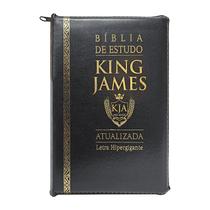 Bíblia de Estudo King James Atualizada Letra Hipergigante Capa PU Preta Zíper
