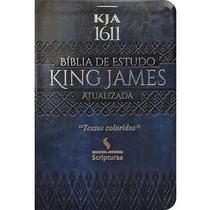 Bíblia de Estudo King James Atualizada TEXTOS COLORIDOS Letra Normal Capa Luxo Azul - Scripturae