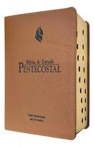 Biblia de estudo pentecostal arc capa de couro legítimo marrom