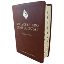 Bíblia de Estudo Pentecostal Letra Grande Global ÍNDICE ARC Almeida Palavras de Jesus Vermelho CPAD cor:Marrom