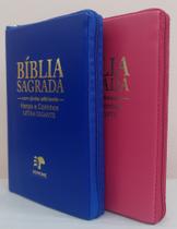 Bíblia do casal letra gigante com harpa capa com zíper azul royal + pink lisa