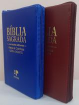 Bíblia do casal letra gigante com harpa capa com zíper azul royal + vinho