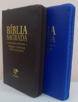Bíblia do casal letra gigante com harpa capa com zíper café + azul royal
