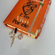 Biblia Ele morreu por mim Glitter laranja com Abas adesivas e elástico Arc Sbb