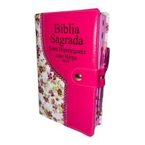 Bíblia Evangelica Hiper Gigante com Harpa Cristã Feminina Botão Índice Almeida Corrigida ARC Palavras de Jesus em Negrito e Edição Promessas