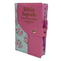 Bíblia Evangelica Letra Hipergigante com Harpa Cristã Feminina Botão e Índice Almeida Corrigida ARC Palavras de Jesus em Negrito e Edição Promessas