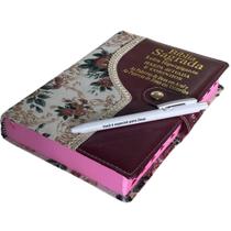 Bíblia Feminina com Letra Hipergigante e Harpa Cristã Almeida Revista e corrigida de Botão Vinho Palavras de Jesus em vermelho com indice