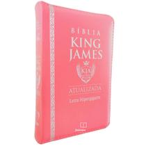 Bíblia Feminina King James Zíper BKJ Letra Hiper Gigante Rosa - CPP