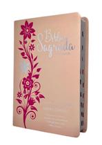 Bíblia Florida Com Ramos Pink E Rosé Feminina Igreja Universal Capa Pu Flexível Luxo Versão Almeida Índice Lateral Pentecostal Assembleia De Deus Bati