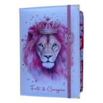 Bíblia Forte e corajosa com harpa Abas Adesivas Capa dura acolchoada + elastico rosa