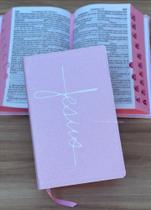 Biblia Glitter 100% Rosa claro com nome Jesus ARC - Cpp