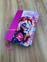 Bíblia Glitter leão perfil rosa Abas adesivas já coladas ARC - Cpp