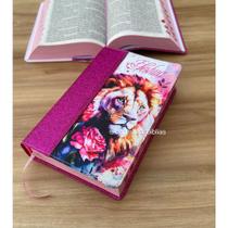 Biblia Glitter Leao rosa perfil - Com Harpa e Indice