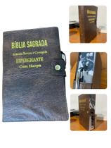 Bíblia Híper Gigante Marrom Harpa Cristã Miolo Leão Caneta