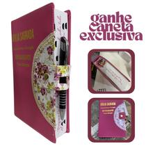 Bíblia Hípergigante Feminina Harpa Miolo Leão Caneta 22x14cm