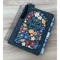 Bíblia Ilustrada Anote Flores para você preta com abas adesivas + marca paginas