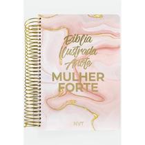 Bíblia Ilustrada Anote NVT Mulher Forte Letra Média Capa Dura Mármore Rosa