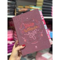 Bíblia Ilustrada Anote rosa brilhante com abas adesivas coladas