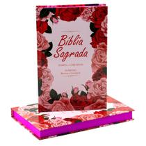 Bíblia Jovem Floral Rosa Com Harpa E Corinhos ARC Capa Dura Ilustrada