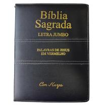 Bíblia Jumbo Zíper com Harpa Promessas em Azul e Palavras de Jesus em Vermelho PJV Almeida Revista Corrigida ARC Preto