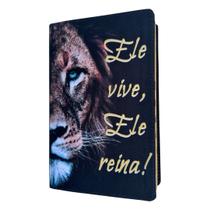 Biblia Leão Ele vive ele reina ARC Letra Hiper com Harpa E Corinhos