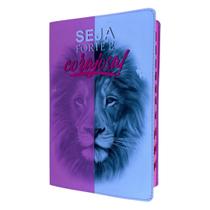 Bíblia leão Faces Rosa - Hiper com Harpa e Indice