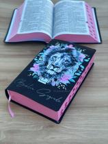 Biblia Leão preto floral Letras Grandes Evangélica Com Harpa E Corinhos Indice digital