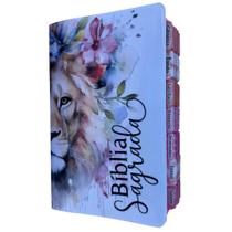 Bíblia Leão Safira com Abas adesivas coladas ARC - com harpa