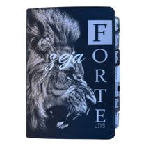 Bíblia Leão Seja forte preta com Abas coladas e Harpa