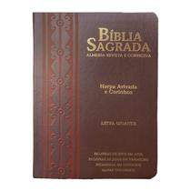 Bíblia Letra Gigante ARC Full Color Harpa Borda Dourada Arabesco Café e Bordô Cristã Evangélica Gospel Índice Crente