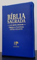 Bíblia letra gigante com harpa - capa com zíper azul royal