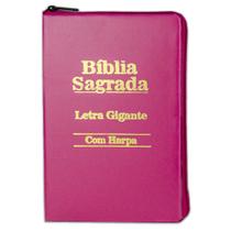 Bíblia Letra Gigante Zíper com Harpa 14x21cm - PINK - REI DAS BIBLIAS