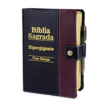 Bíblia Letra Hipergigante Botão Preta C/vinho C/ Harpa - REI DAS BIBLIAS