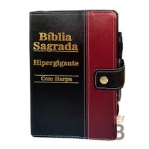 Bíblia Letra Hipergigante Botão Preta C/vinho C/ Harpa