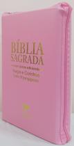 Biblia letra hipergigante com harpa - capa com ziper rosa lisa