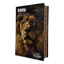 Bíblia Letra Jumbo Capa Dura Modelo Pentecostal Assembleia - Leão Vetor - Com Índice Harpa Coros Almeida Revista E Corrigida