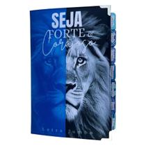Bíblia Letra Jumbo Leão Azul seja forte e corajoso com Abas adesivas Capa dura Acolchoada e Harpa