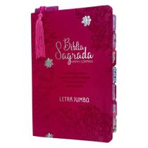 Bíblia Letra Jumbo Pink com Abas adesivas + Marca páginas glitter