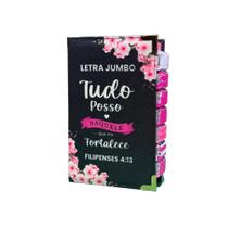 Bíblia Letra Jumbo Preta Glitter 100% Tudo Posso Naquele Personalizada Com Abas Arc Full Color Cpp Bíblia Letra Jumbo Preta Glitter 100% Tudo Posso Naquele Personalizada Com Abas Arc Full Color Cpp