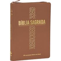 Bíblia Linha Ouro - Cruz, Letra Grande, Capa Caramelo, Índice Impresso, Beira Pintada E Zíper - Alme
