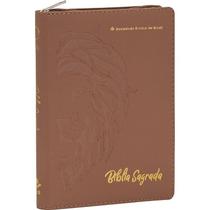 Bíblia Linha Ouro - Leão, Letra Grande, Capa Caramelo, Índice Impresso, Beira Pintada E Zíper - Alme